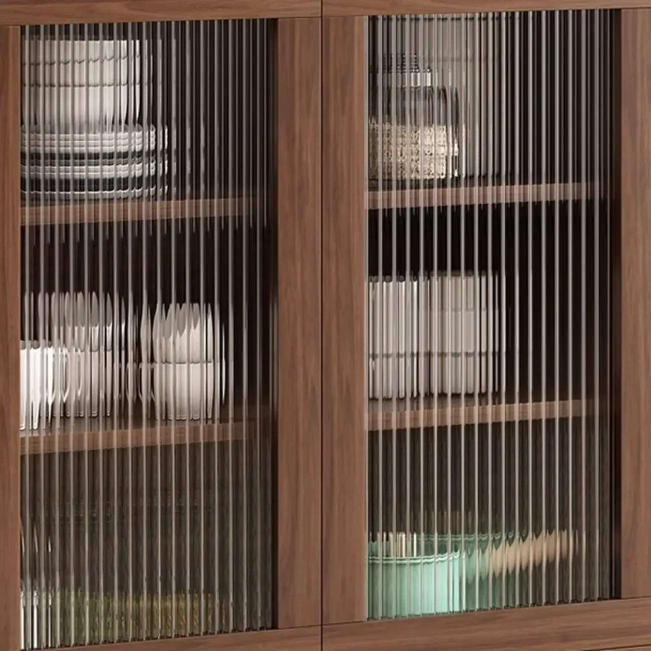 Modern Wood Sideboard with Glass Countertop Image - 10