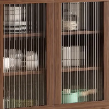 Modern Wood Sideboard with Glass Countertop Image - 10