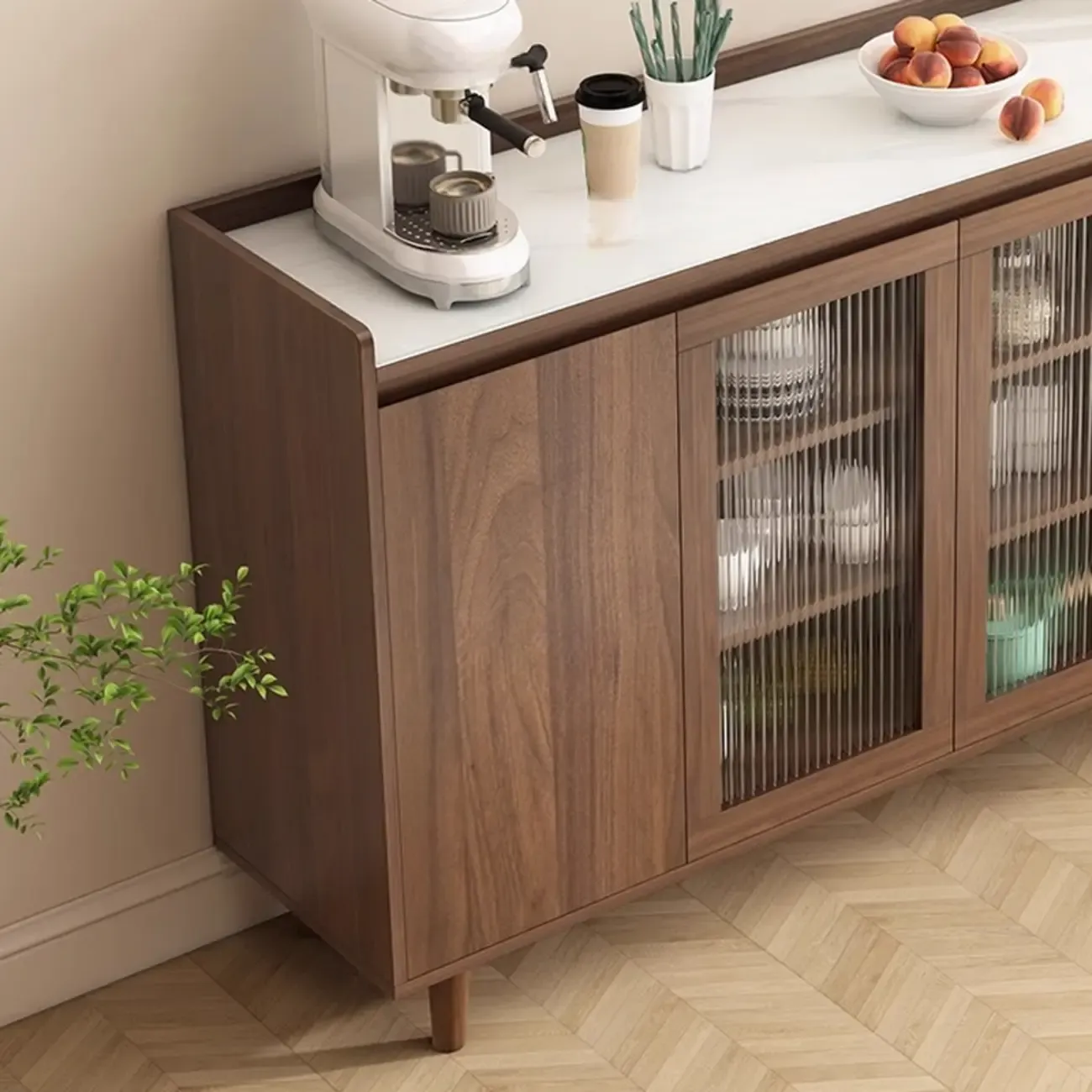Modern Wood Sideboard with Glass Countertop Image - 14