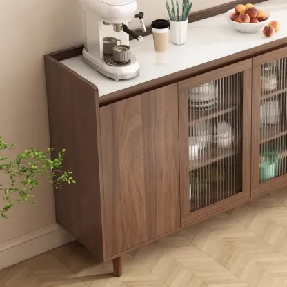 Modern Wood Sideboard with Glass Countertop Image - 14
