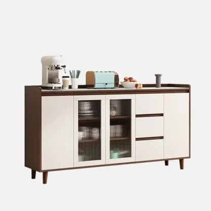 Modern Wood Sideboard with Glass Countertop Image - 15