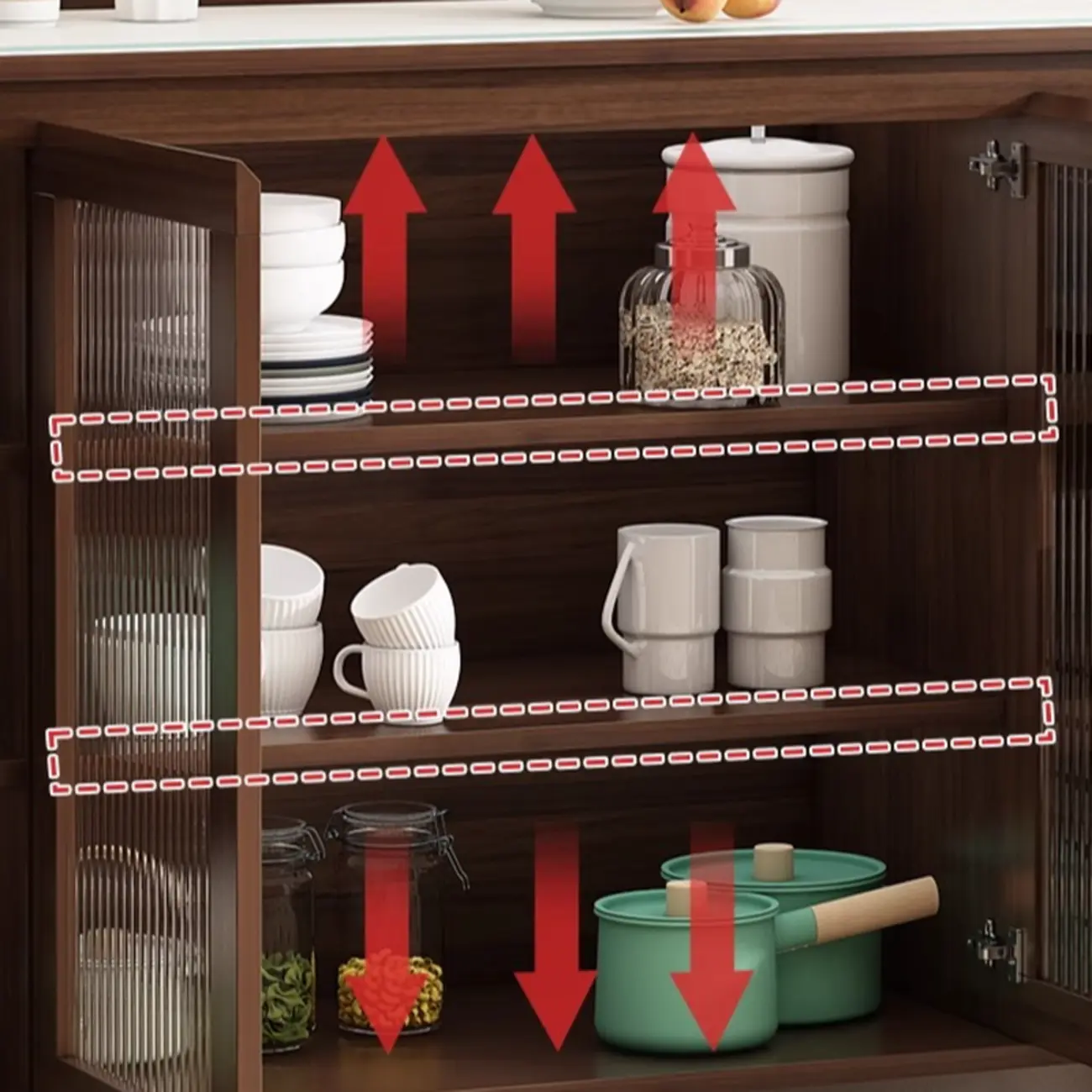 Modern Wood Sideboard with Glass Countertop Image - 16 | homeyfad