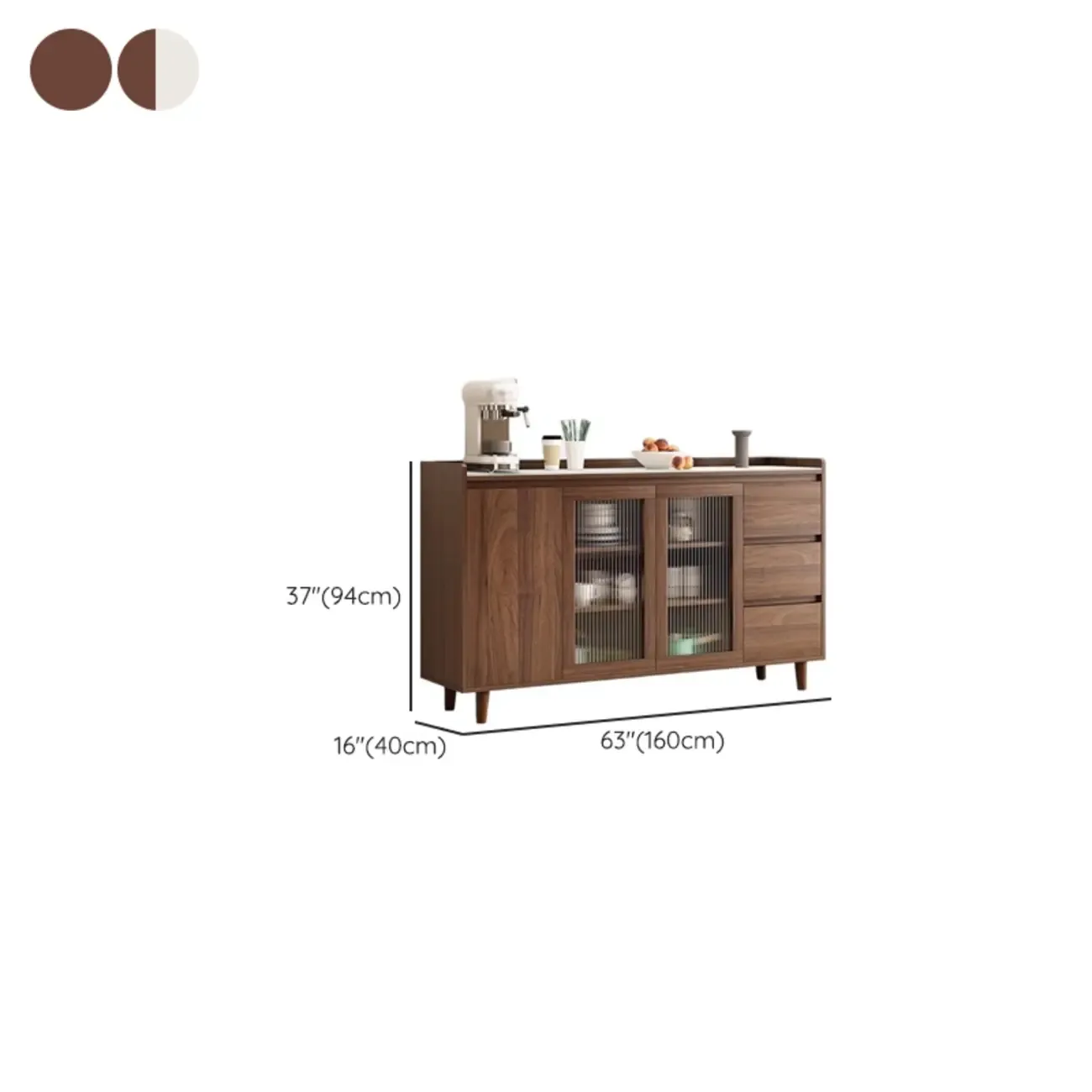 Modern Wood Sideboard with Glass Countertop Image - 30