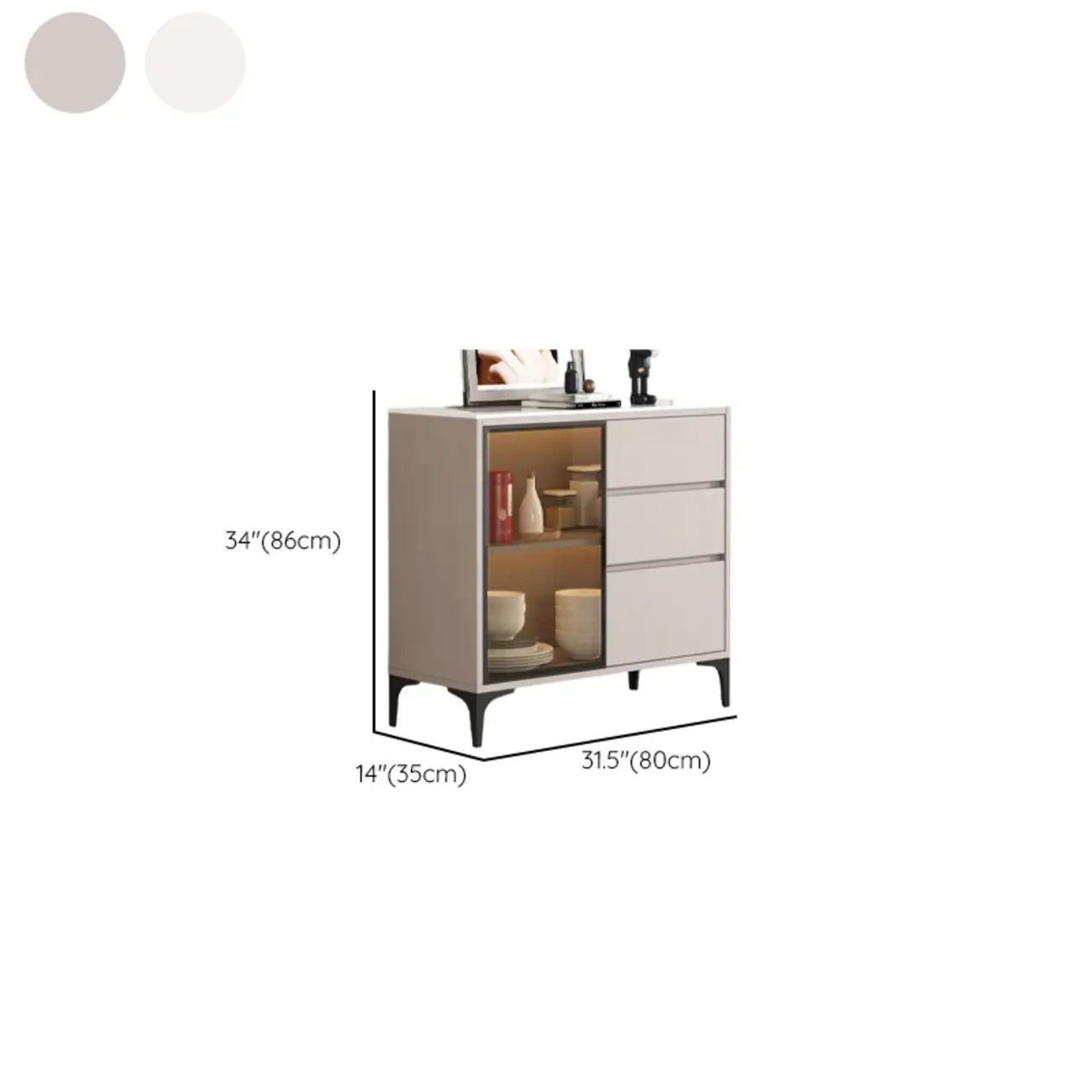 Modern Wood Buffet with Glass Doors Stone Top #size | homeyfad