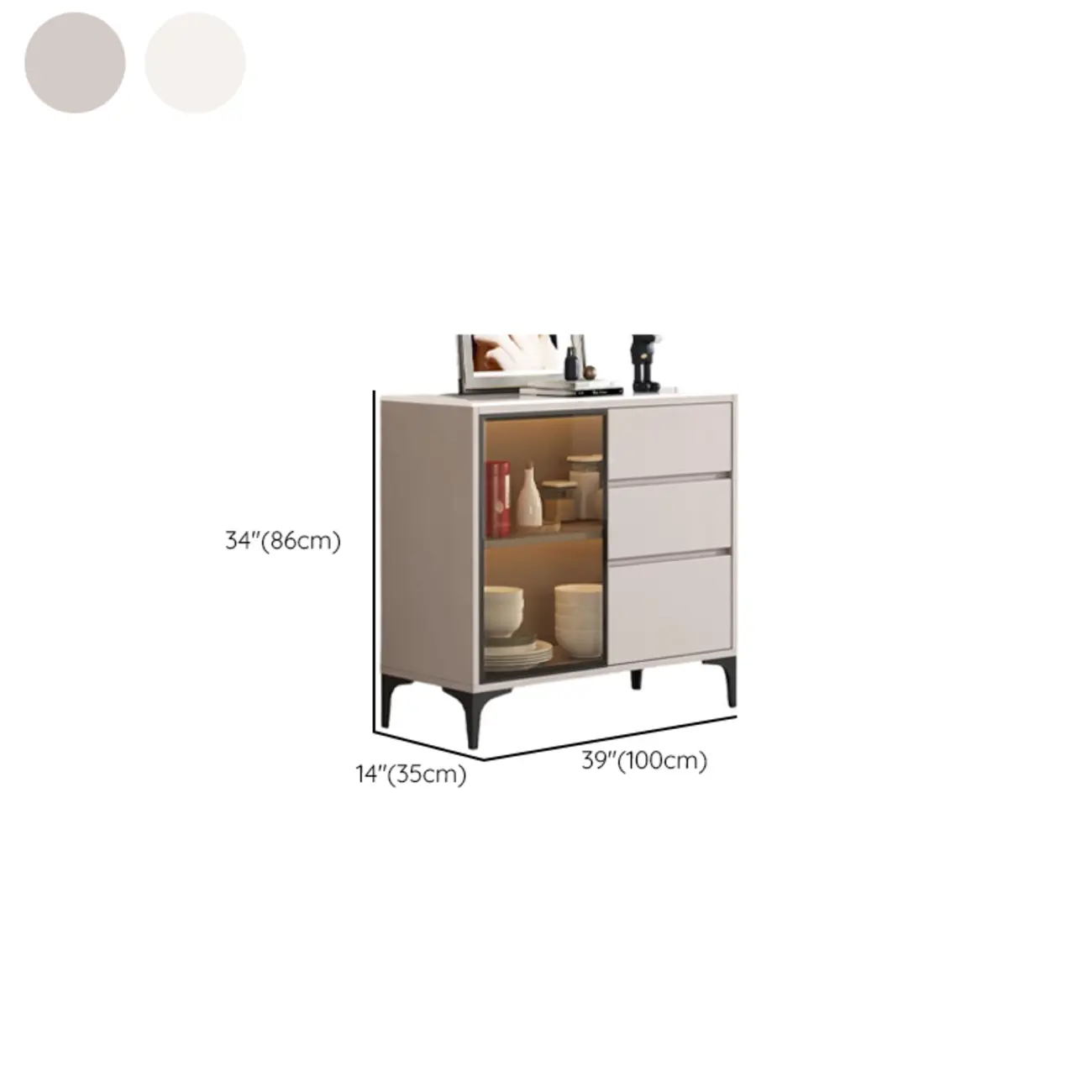 Modern Wood Buffet with Glass Doors Stone Top Image - 15 | homeyfad