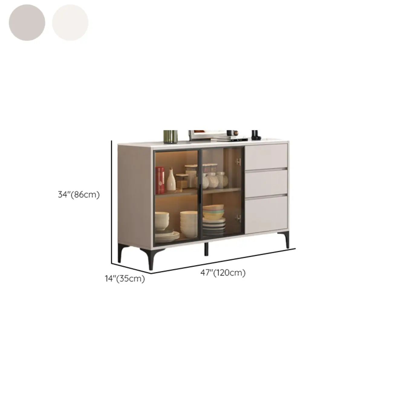 Modern Wood Buffet with Glass Doors Stone Top Image - 16 | homeyfad