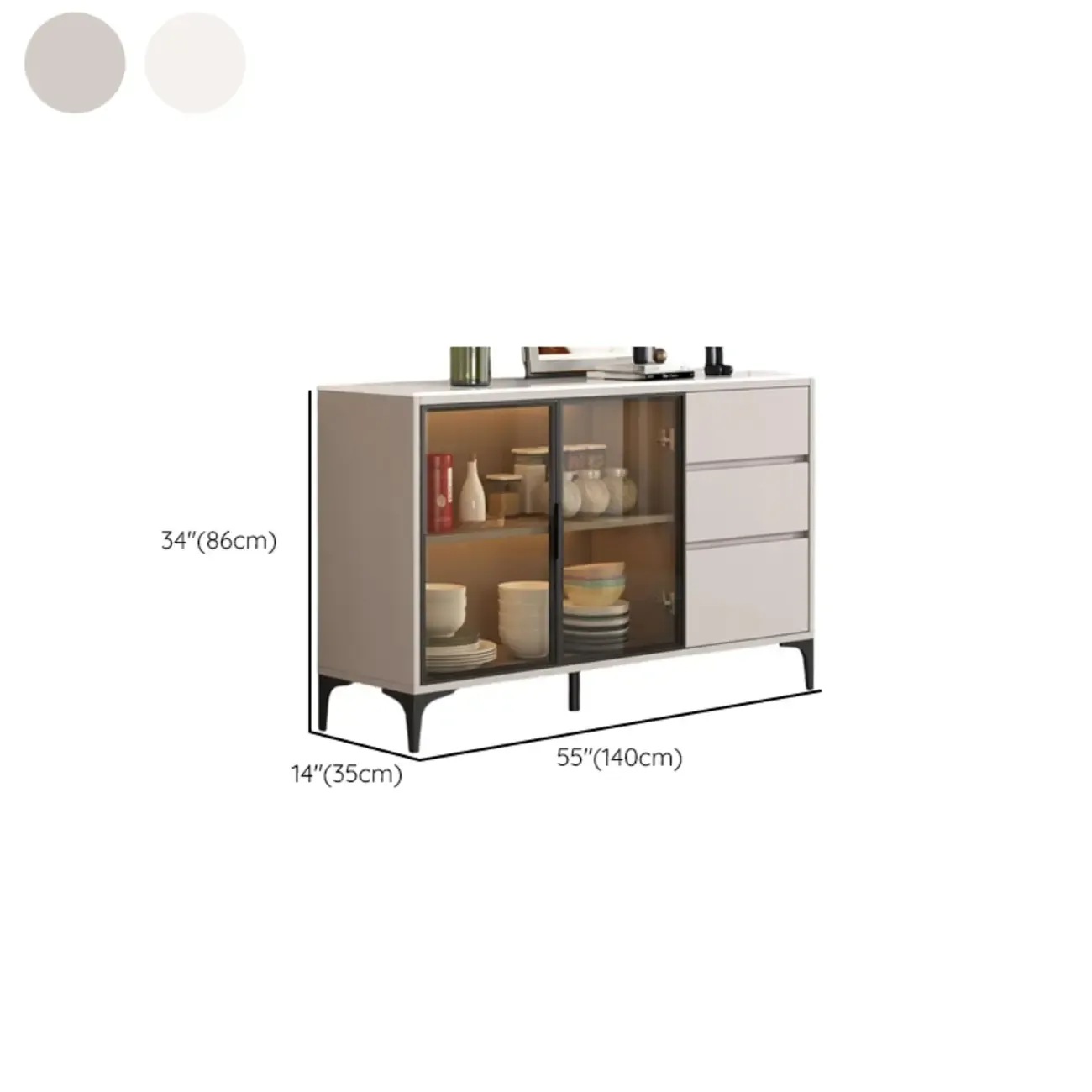Modern Wood Buffet with Glass Doors Stone Top Image - 17