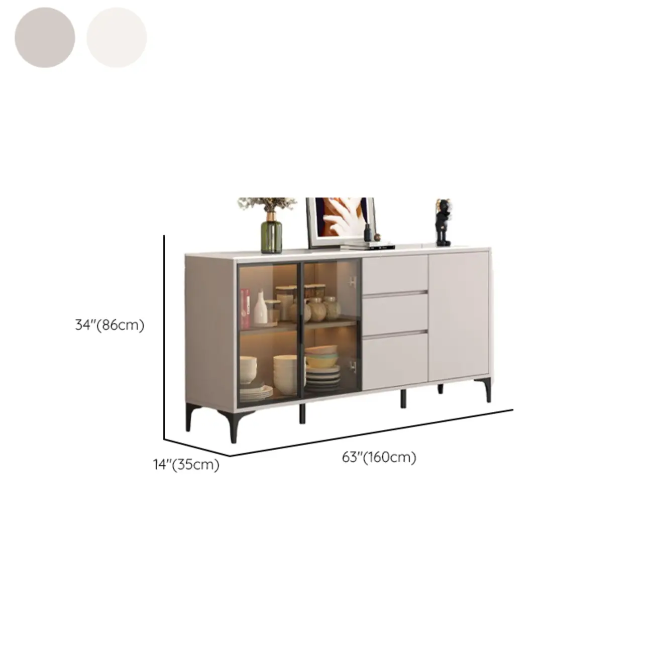 Modern Wood Buffet with Glass Doors Stone Top Image - 18 | homeyfad