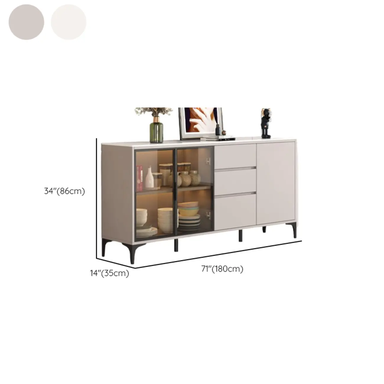 Modern Wood Buffet with Glass Doors Stone Top Image - 19 | homeyfad