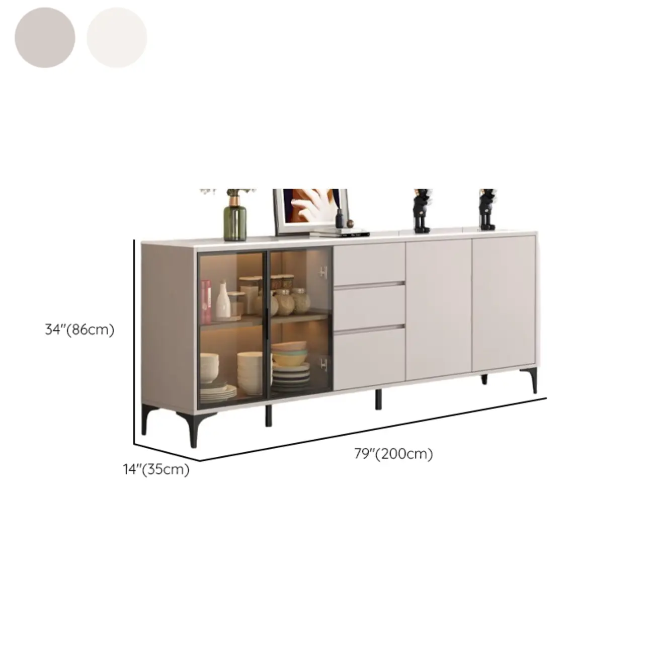 Modern Wood Buffet with Glass Doors Stone Top Image - 20 | homeyfad