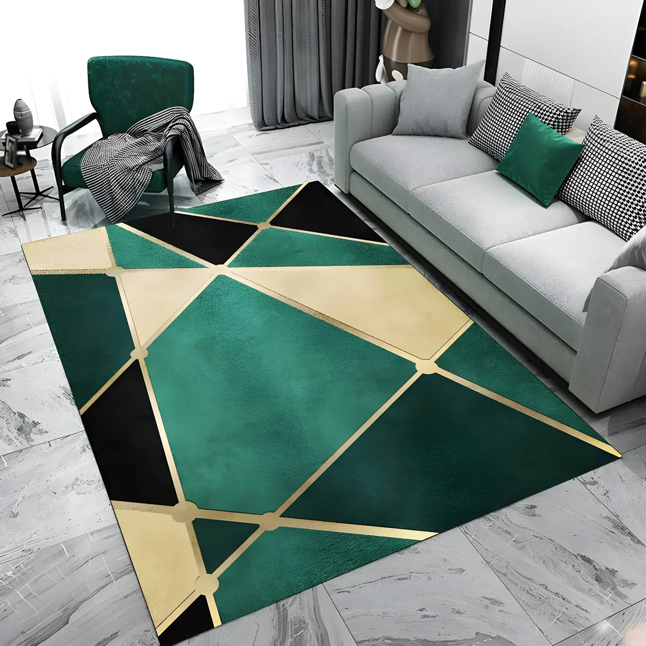 Modern Green Geometric Area Rug for Living Room Image - 1 | homeyfad
