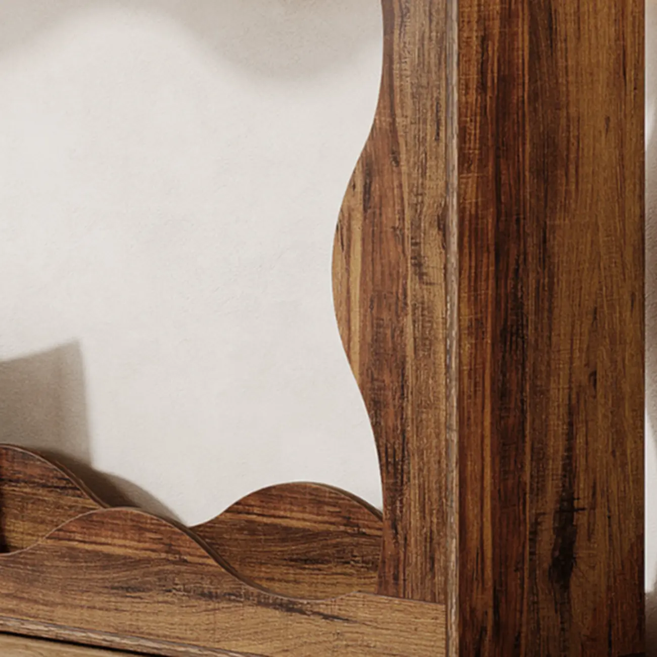 Scandinavian Brown Scalloped design Wood Console Table Image - 6 | homeyfad