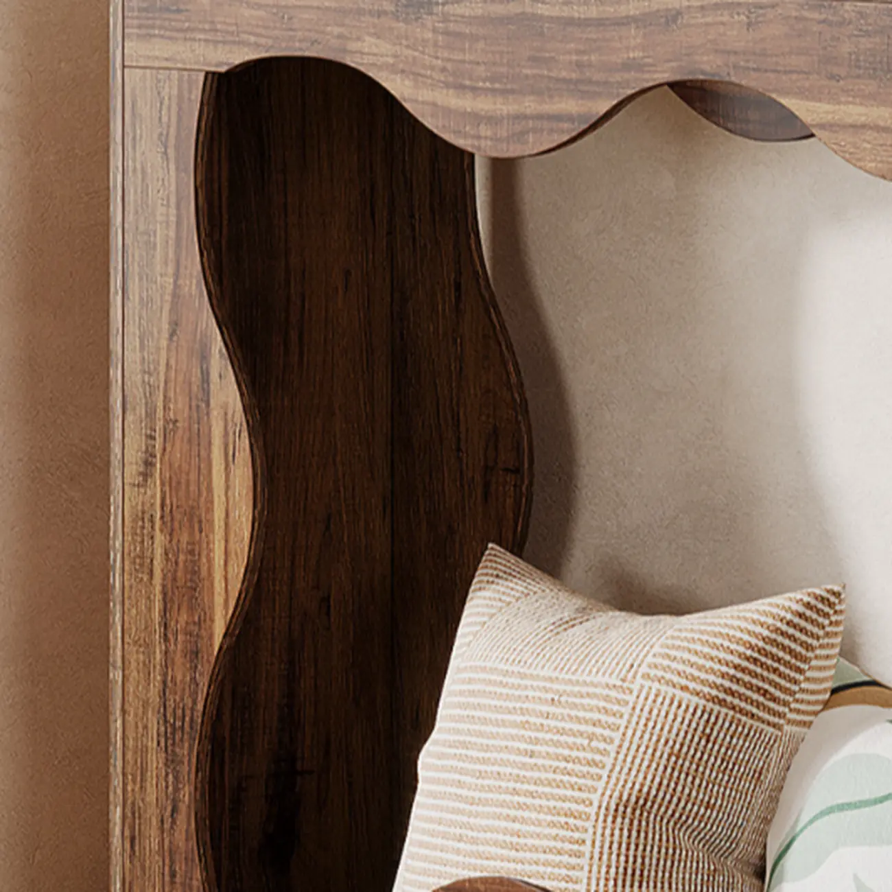 Scandinavian Brown Scalloped design Wood Console Table Image - 7 | homeyfad