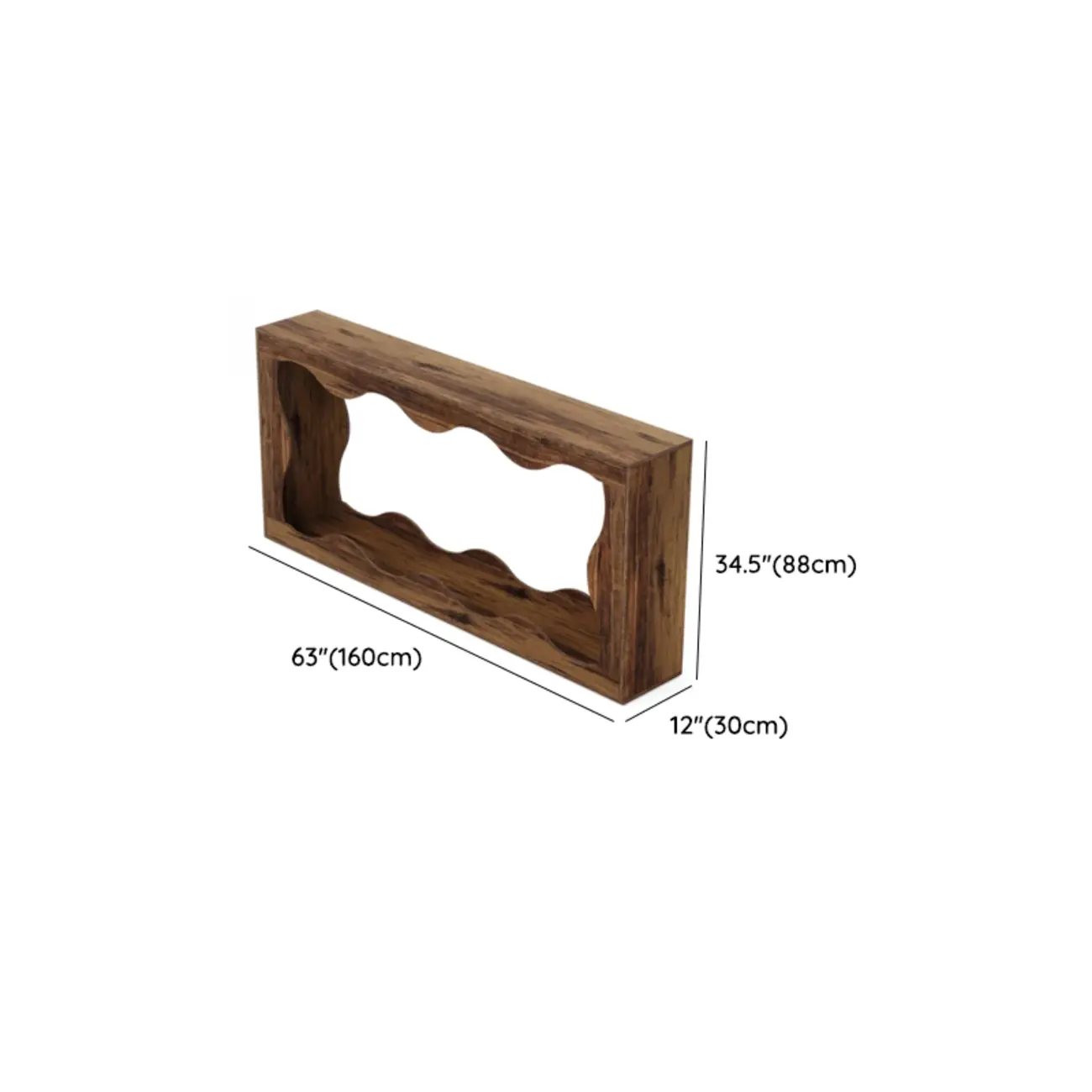 Scandinavian Brown Scalloped design Wood Console Table #size | homeyfad