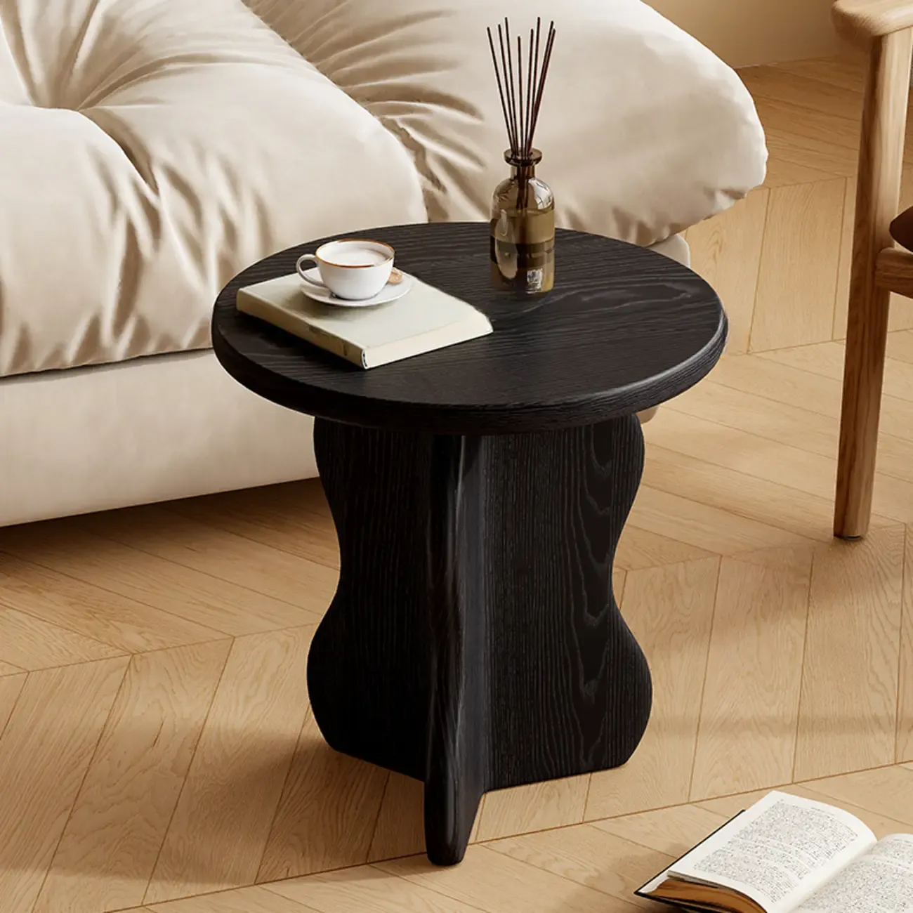 Modern Round Curved Base Wooden End Table for Living Room | HomeyFad