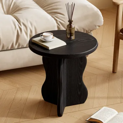 Modern Round Curved Base Wooden End Table for Living Room Image - 2