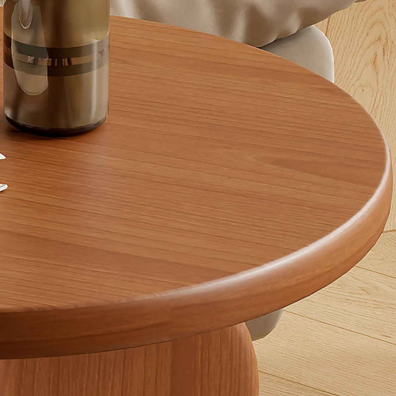 Modern Round Curved Base Wooden End Table for Living Room Image - 5 | homeyfad