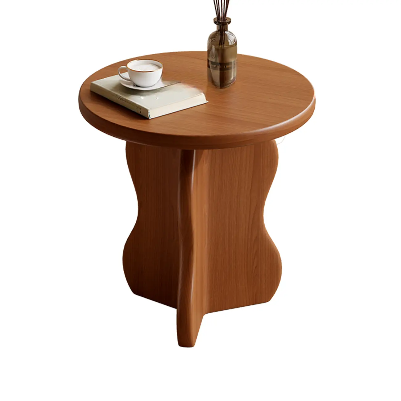 Modern Round Curved Base Wooden End Table for Living Room Image - 6 | homeyfad