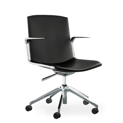 Modern Leather Adjustable Swivel Armrests Office Chair Image - 8