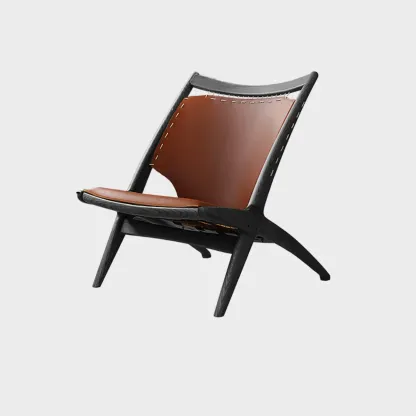 Minimalist Brown Saddle Leather Armchair Living Room Image - 5