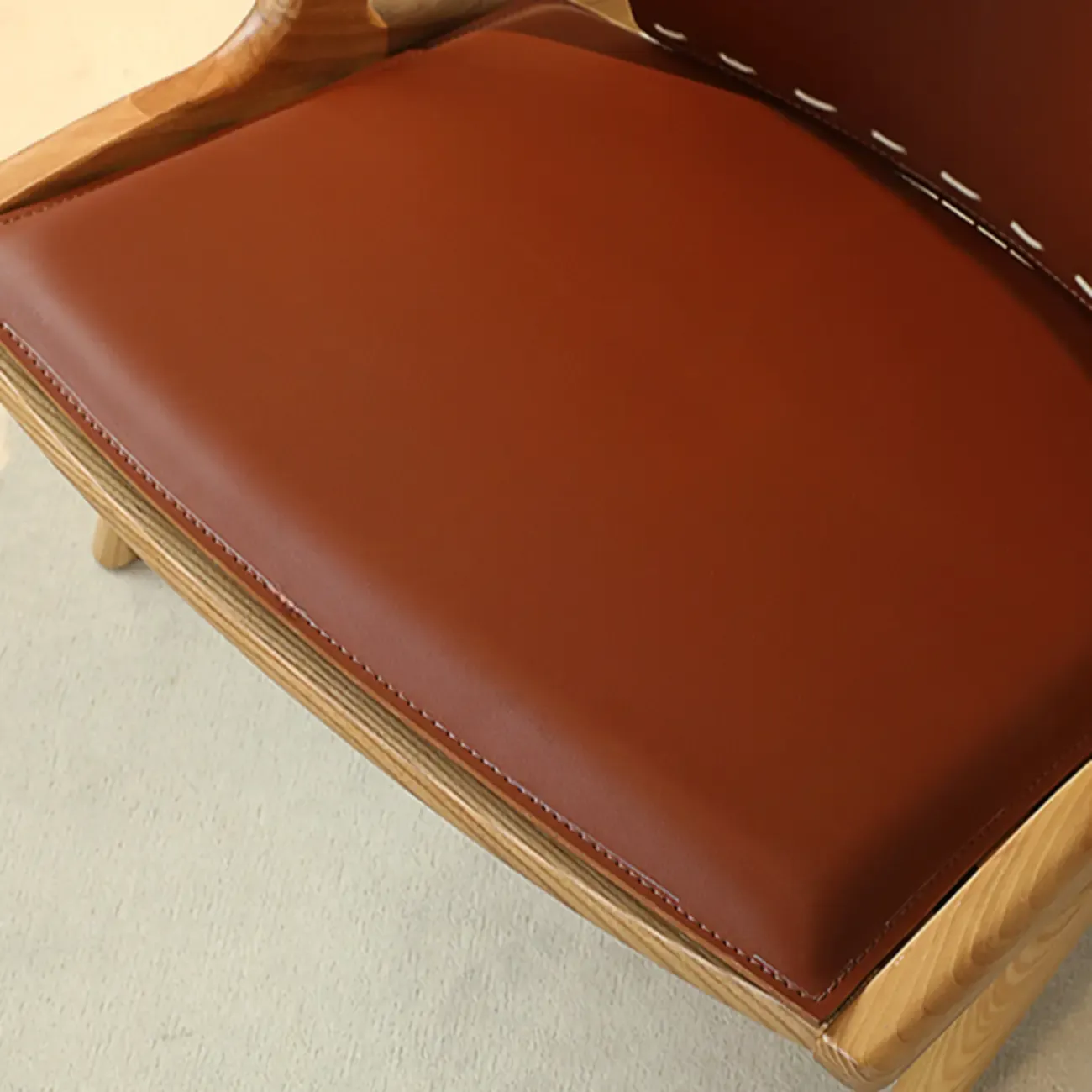 Minimalist Brown Saddle Leather Armchair Living Room Image - 8
