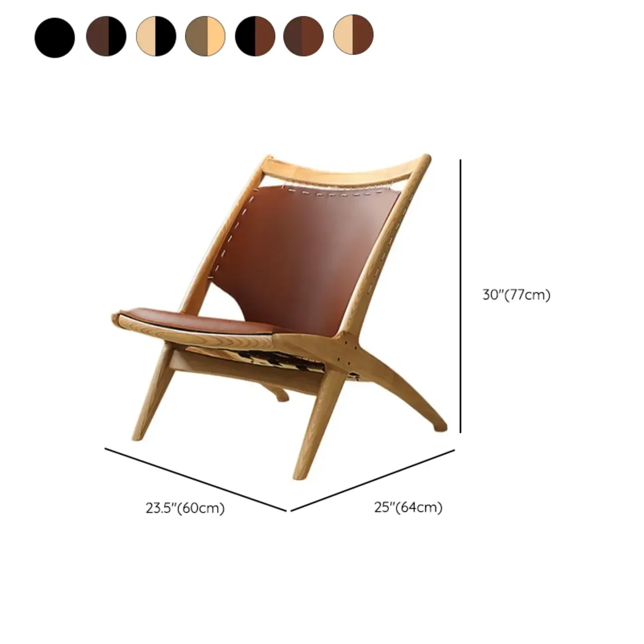Minimalist Brown Saddle Leather Armchair Living Room #size