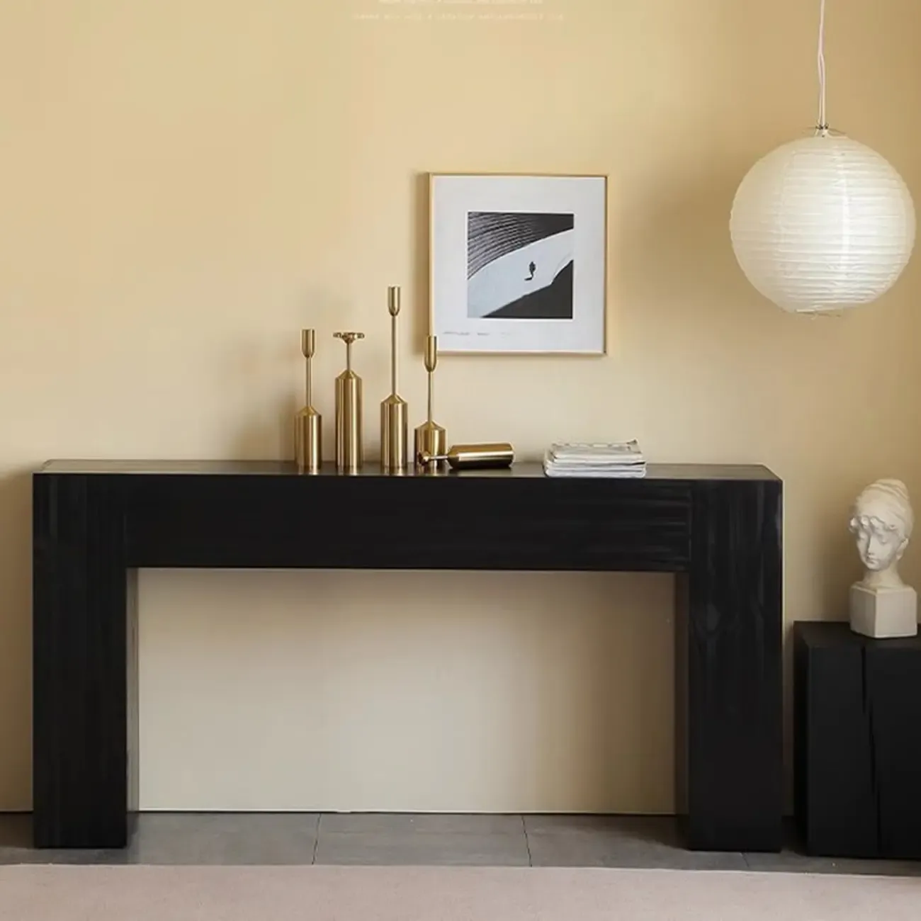 Black Modern Pine Wood Rectangular Console Table Image - 1