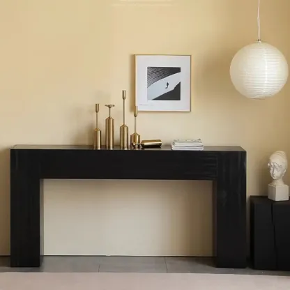 Black Modern Pine Wood Rectangular Console Table Image - 1