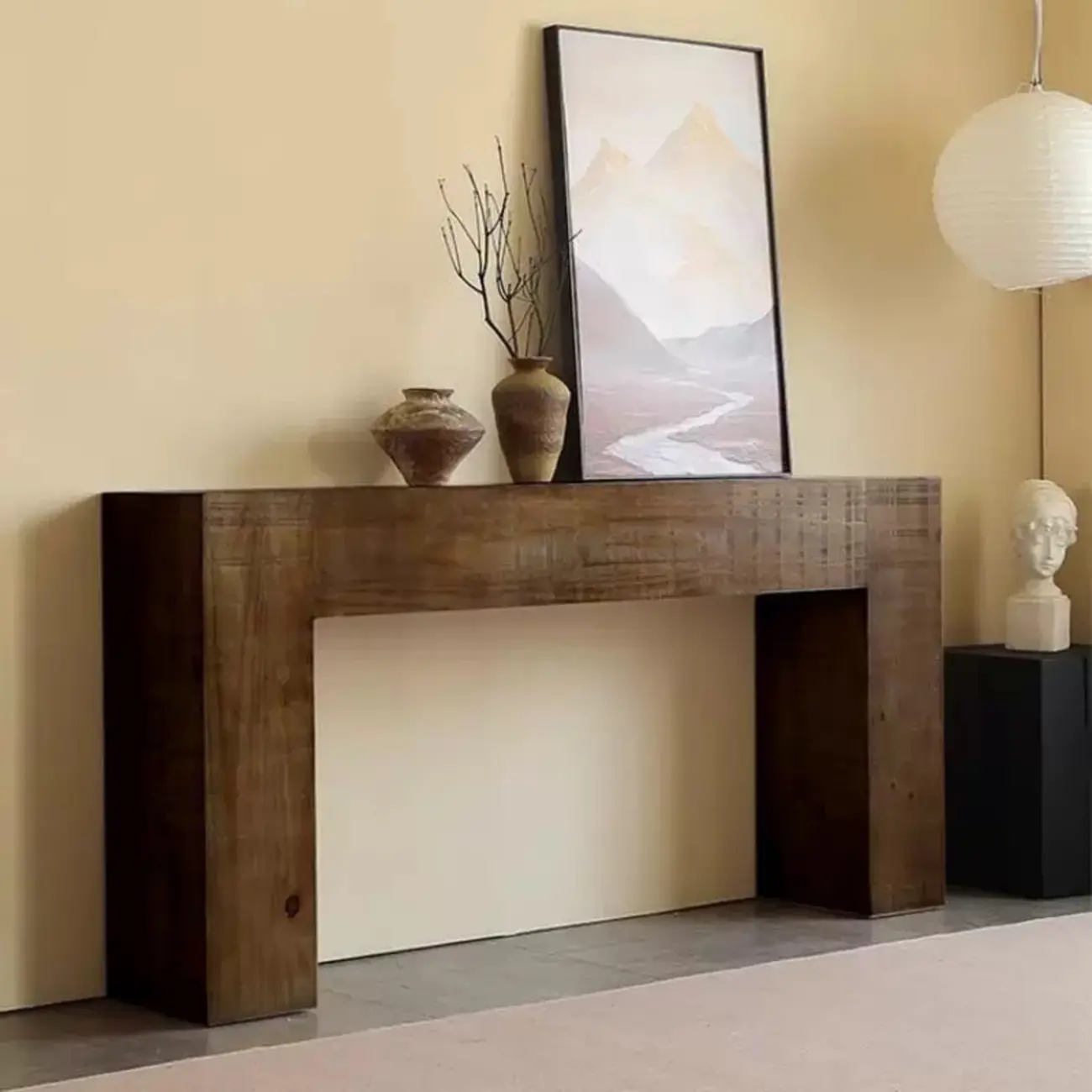 Black Modern Pine Wood Rectangular Console Table Image - 2 | homeyfad