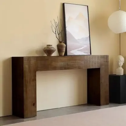 Black Modern Pine Wood Rectangular Console Table Image - 2