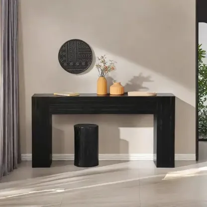 Black Modern Pine Wood Rectangular Console Table Image - 4