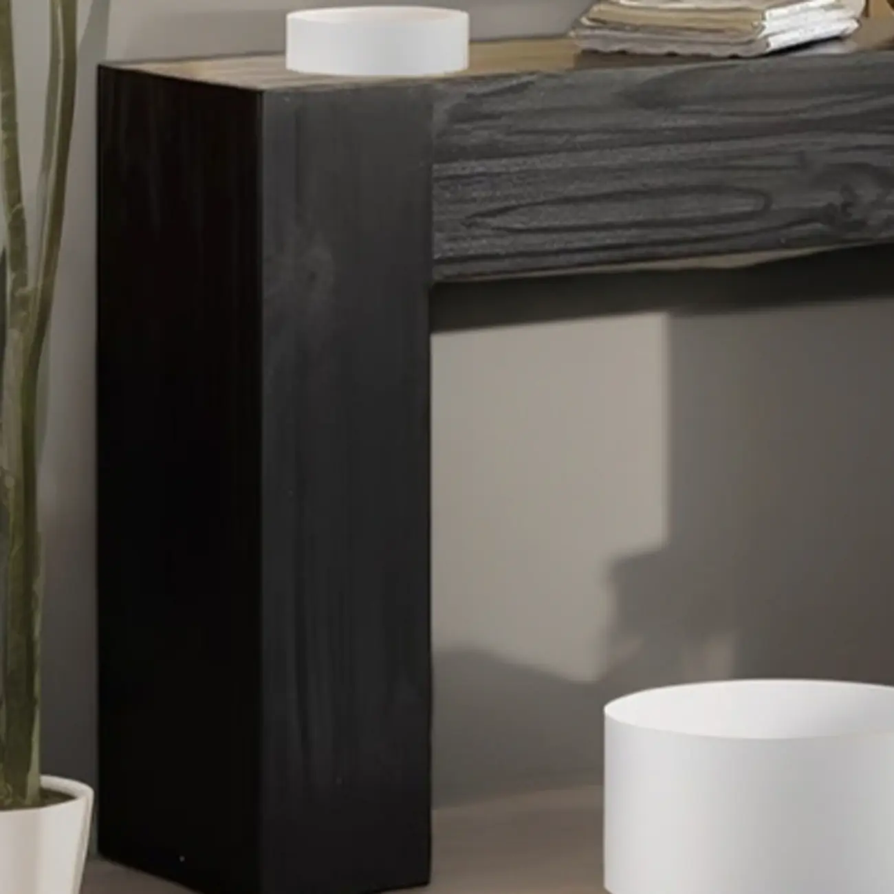 Black Modern Pine Wood Rectangular Console Table Image - 5 | homeyfad