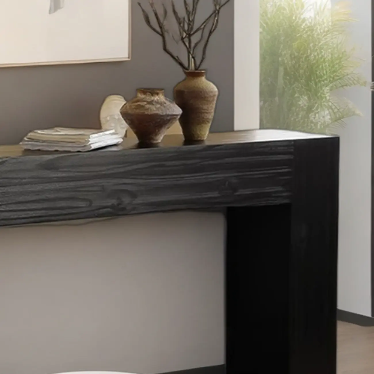 Black Modern Pine Wood Rectangular Console Table Image - 6 | homeyfad