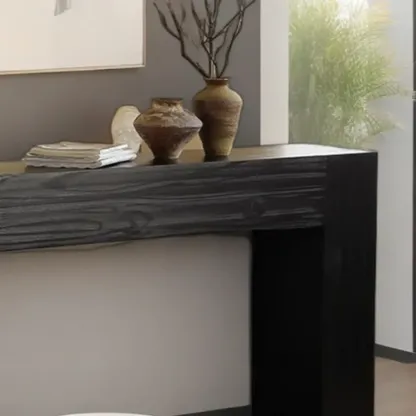 Black Modern Pine Wood Rectangular Console Table Image - 6