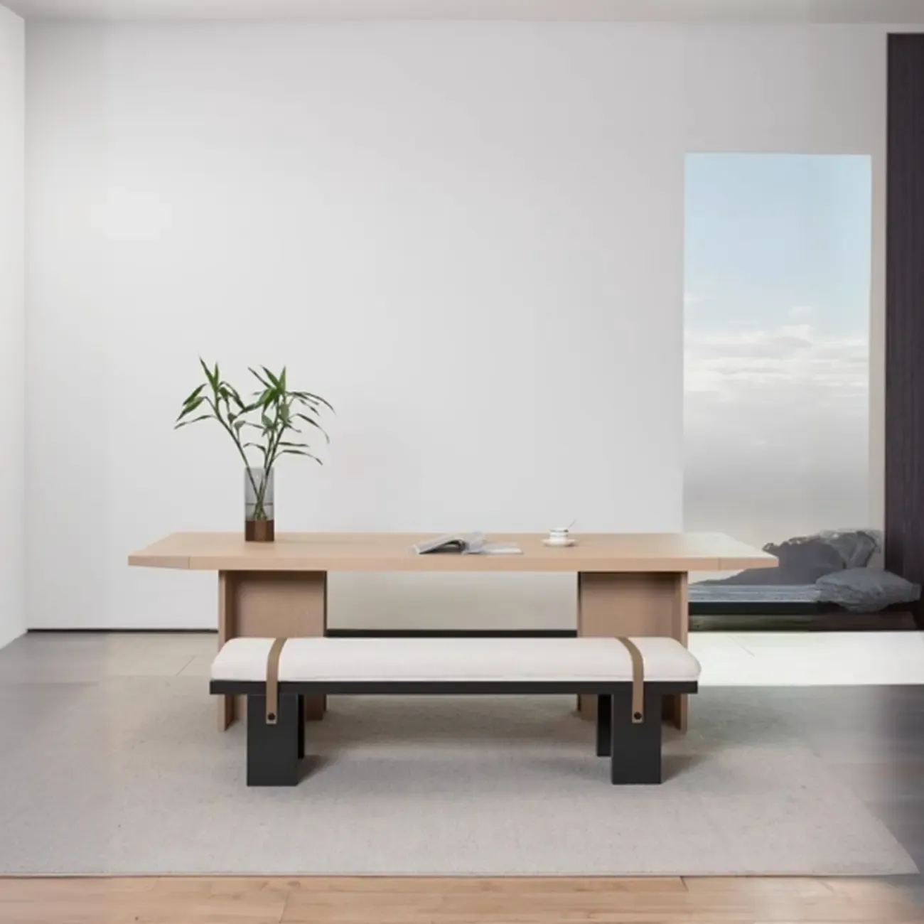 Minimalist Upholstered Bedroom Bench with Soft Cushion Image - 5