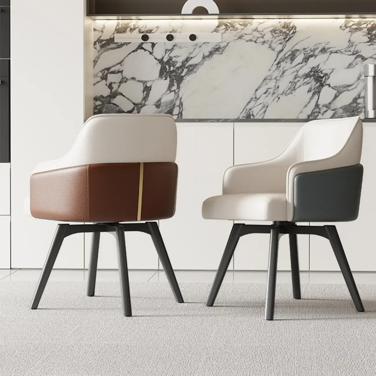 Modern Faux Leather Swivel Arm Dining Chair with Solid Back Image - 1