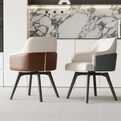 Modern Faux Leather Swivel Arm Dining Chair with Solid Back Image - 1