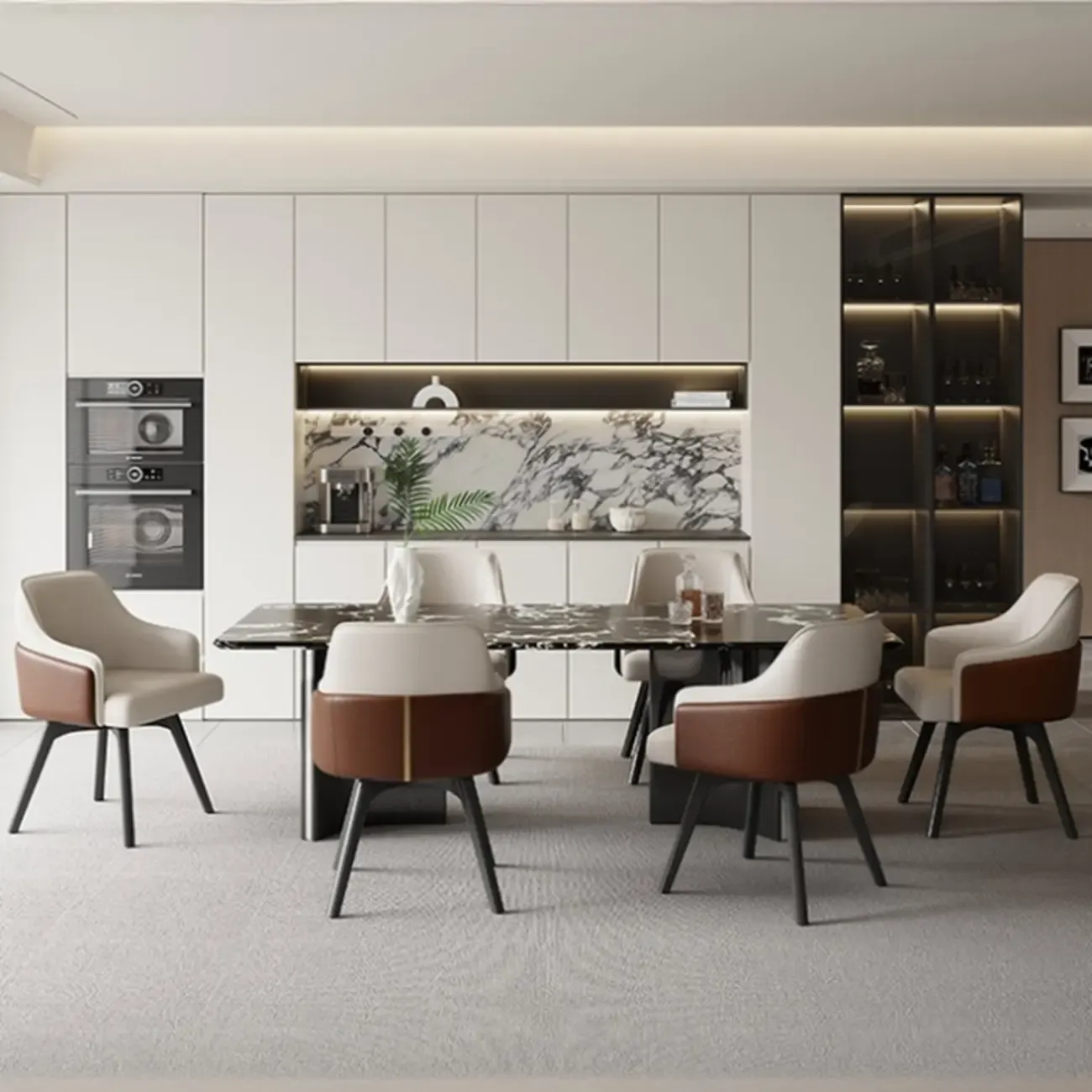 Modern Faux Leather Swivel Arm Dining Chair with Solid Back Image - 2