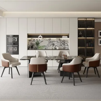 Modern Faux Leather Swivel Arm Dining Chair with Solid Back Image - 2