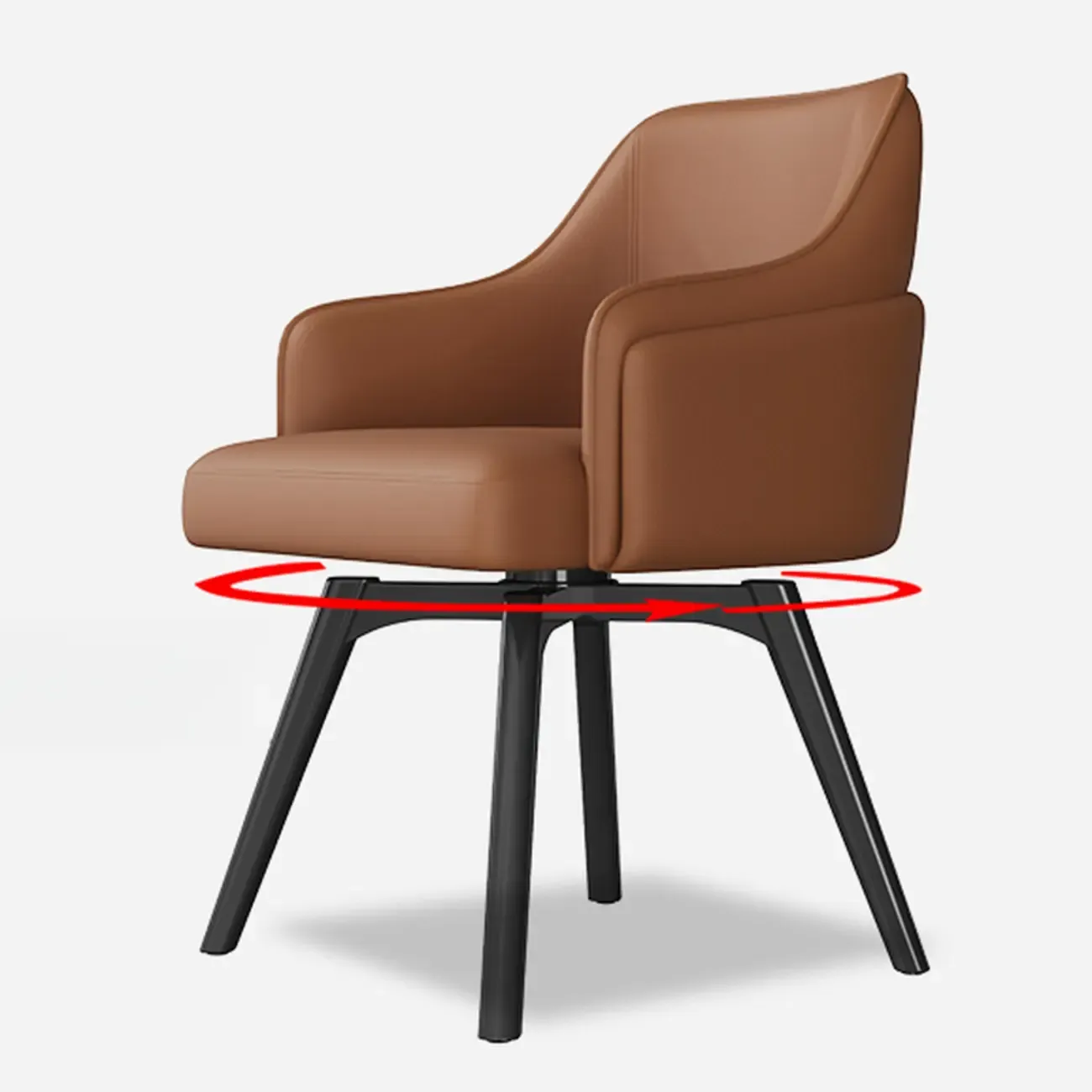 Modern Faux Leather Swivel Arm Dining Chair with Solid Back Image - 9