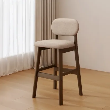 Art Deco Light Gray Pub Stool with Backrest, Rectangular Seat, Rubberwood Frame, and Foot Support Image - 4