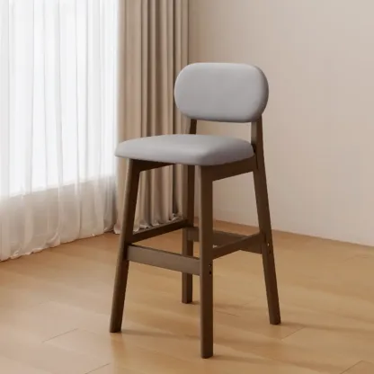 Art Deco Light Gray Pub Stool with Backrest, Rectangular Seat, Rubberwood Frame, and Foot Support Image - 5