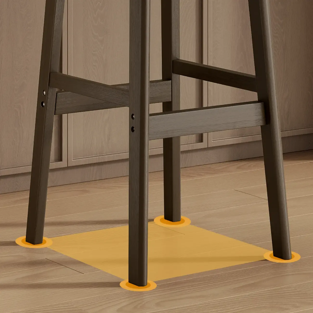 Art Deco Light Gray Pub Stool with Backrest, Rectangular Seat, Rubberwood Frame, and Foot Support Image - 10