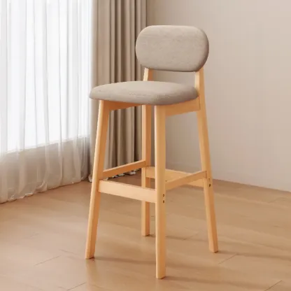 Art Deco Light Gray Pub Stool with Backrest, Rectangular Seat, Rubberwood Frame, and Foot Support Image - 23