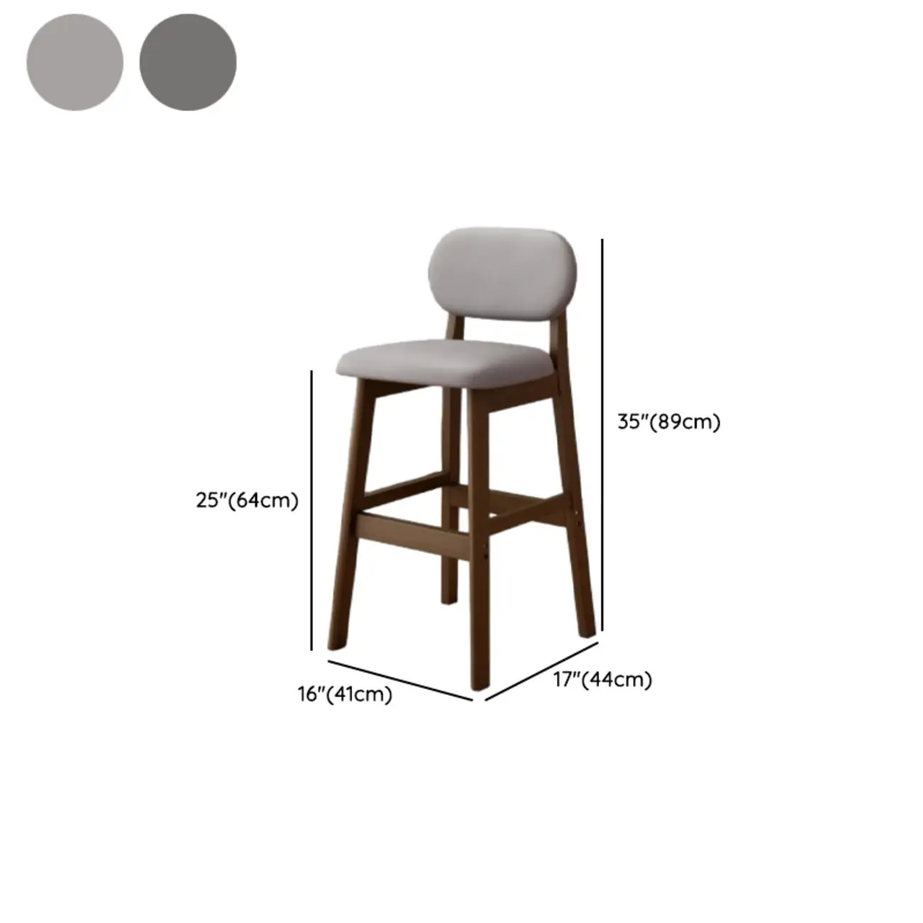 Art Deco Light Gray Pub Stool with Backrest, Rectangular Seat, Rubberwood Frame, and Foot Support Image - 27 | homeyfad