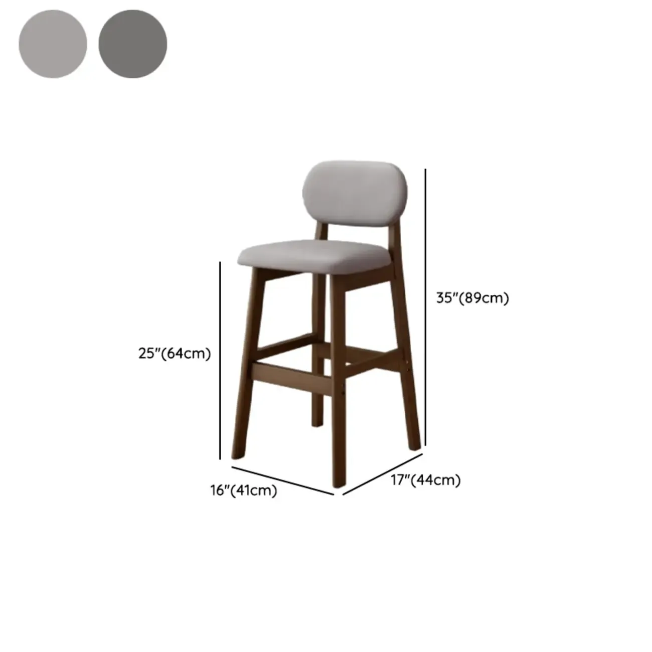 Art Deco Light Gray Pub Stool with Backrest, Rectangular Seat, Rubberwood Frame, and Foot Support Image - 27