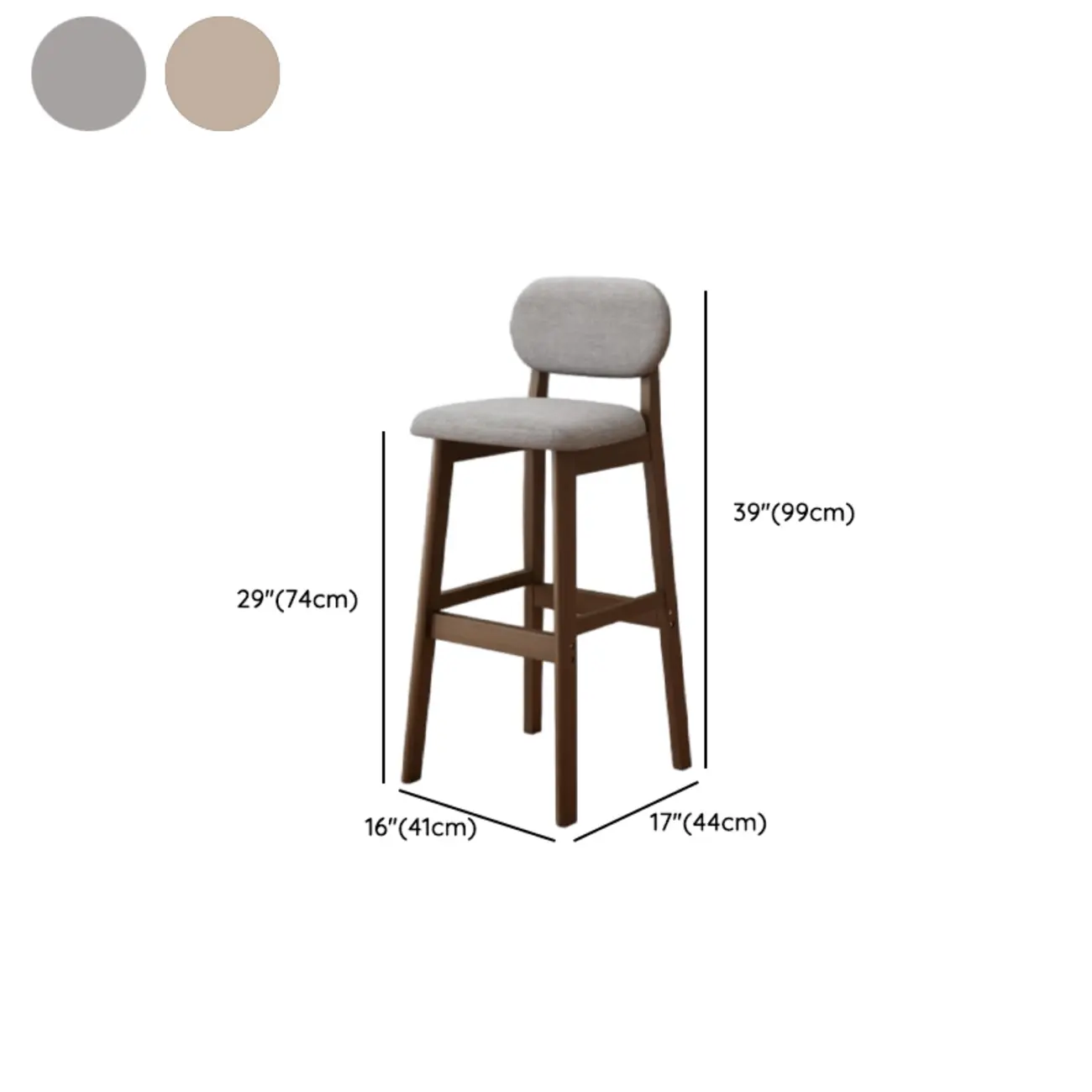 Art Deco Light Gray Pub Stool with Backrest, Rectangular Seat, Rubberwood Frame, and Foot Support Image - 28 | homeyfad