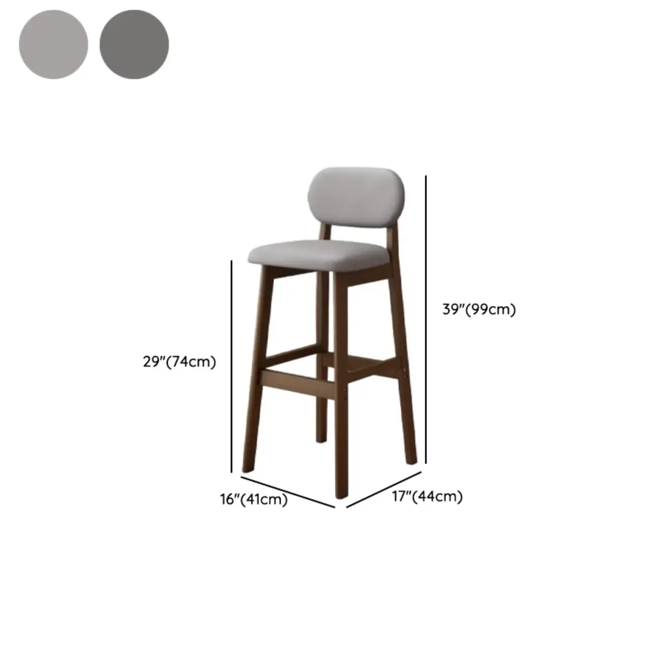 Art Deco Light Gray Pub Stool with Backrest, Rectangular Seat, Rubberwood Frame, and Foot Support Image - 29