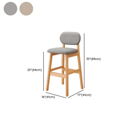 Art Deco Light Gray Pub Stool with Backrest, Rectangular Seat, Rubberwood Frame, and Foot Support Image - 30