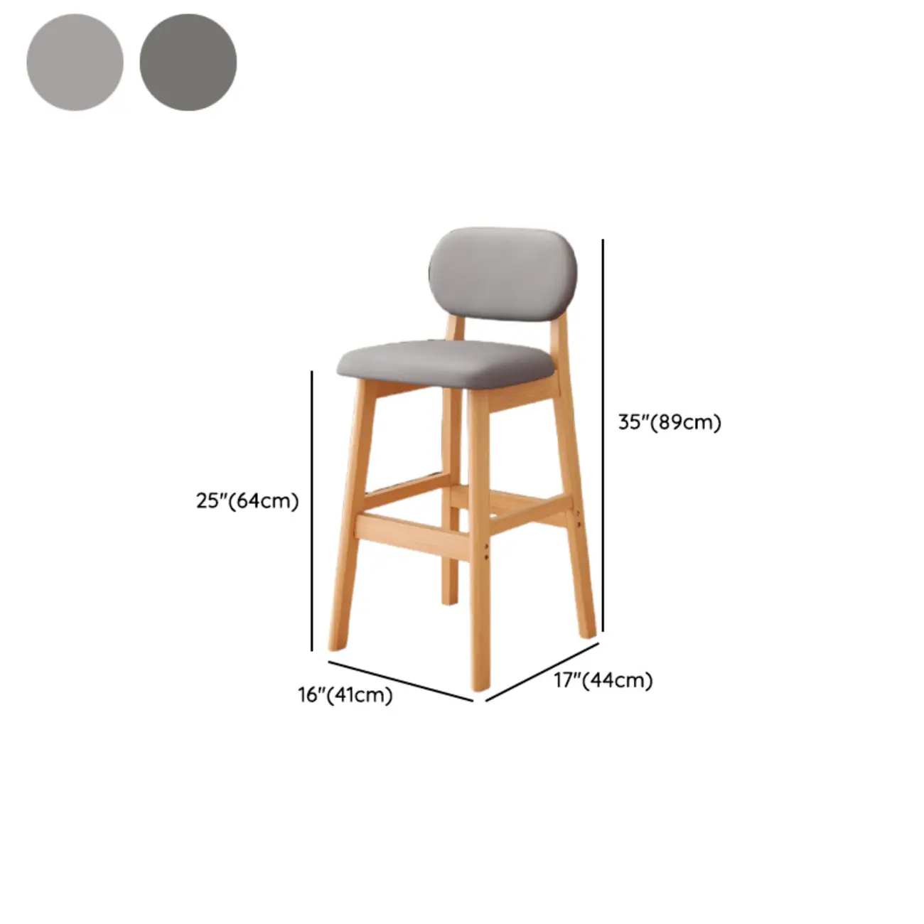 Art Deco Light Gray Pub Stool with Backrest, Rectangular Seat, Rubberwood Frame, and Foot Support Image - 31 | homeyfad